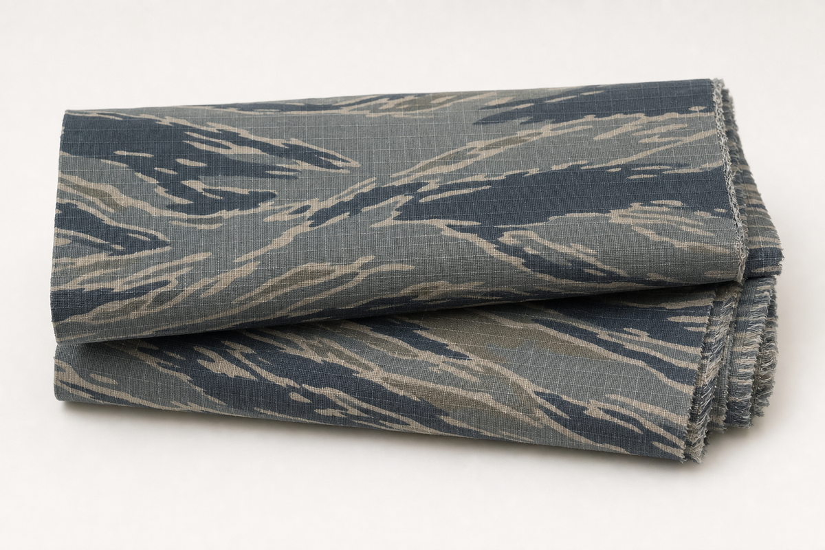 ABU Tiger Stripe NyCo Ripstop Fabric — 61 in Wide — fabric material